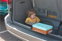 Pic of Fiery in mini van with shoebox 